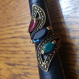 Antiqued Brass Gemstone Ring Size 6.5